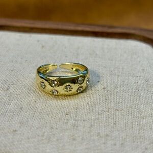 Elegant Gold-Tone Adjustable Ring with Crystal Accents